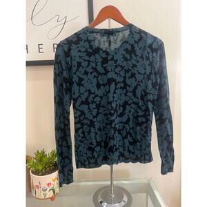 LOFT Grey and Teal Floral Cardigan- Medium
